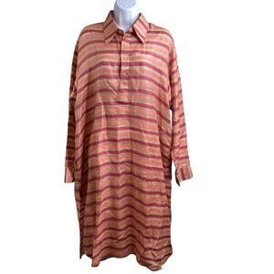 N&M Designers Bombay Womens Brown Striped Shirt Dress Est. Size 2X Hand Tailored